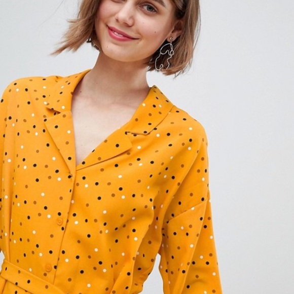 NWT💛Polka Dot Mini Shirt Dress In Yellow - Picture 4 of 6